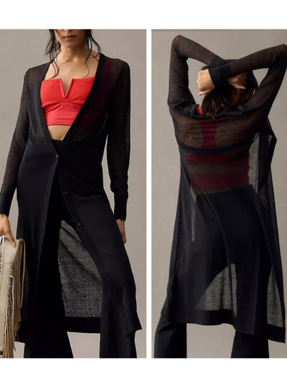 Anthropologie Maeve Sheer Duster Sweater Black XS